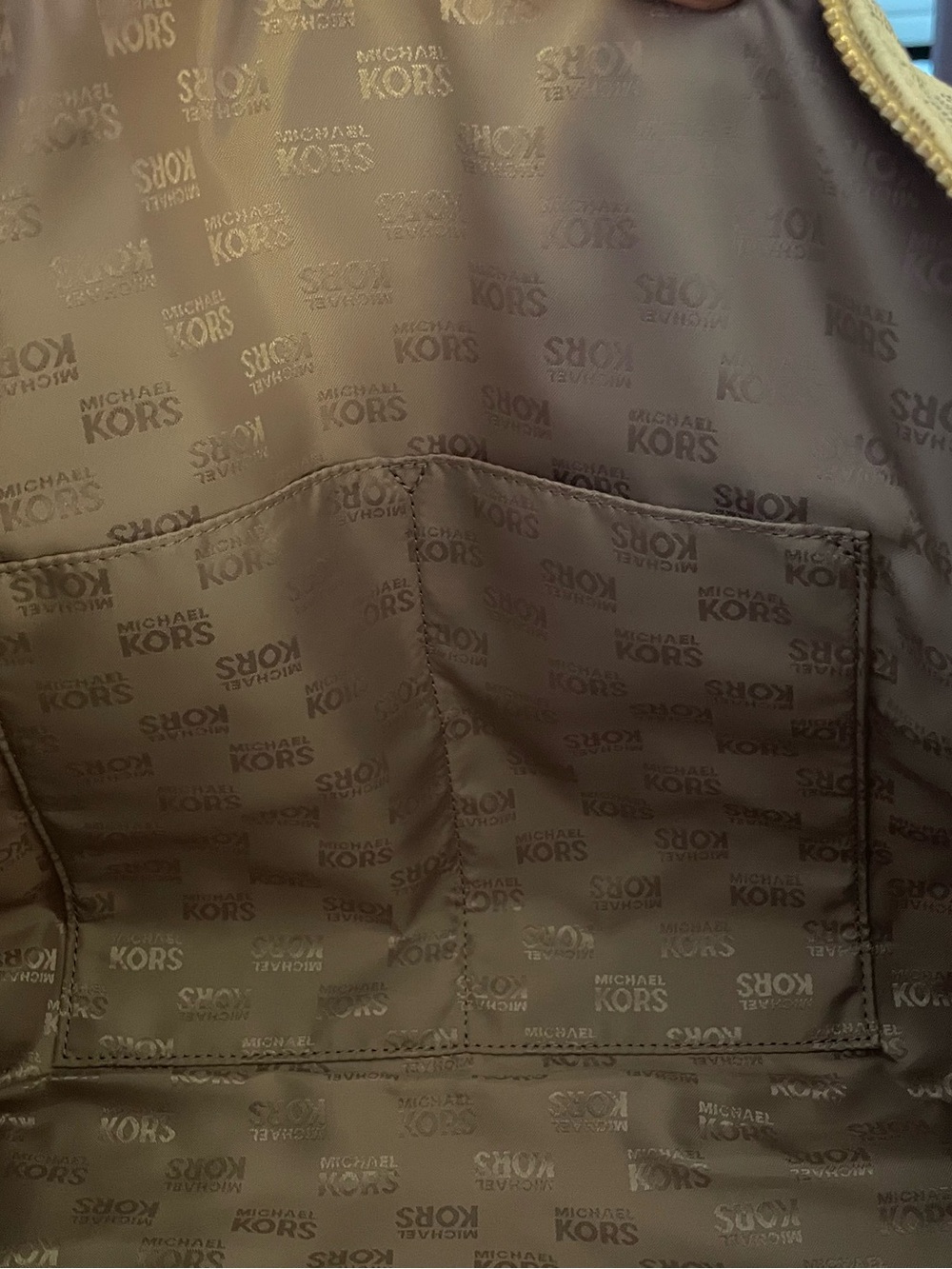 NWT! Michael Kors Jet Set Travel Cream and Tan MK Logo Double Pocket Duffel/Tote - Picture 8 of 11